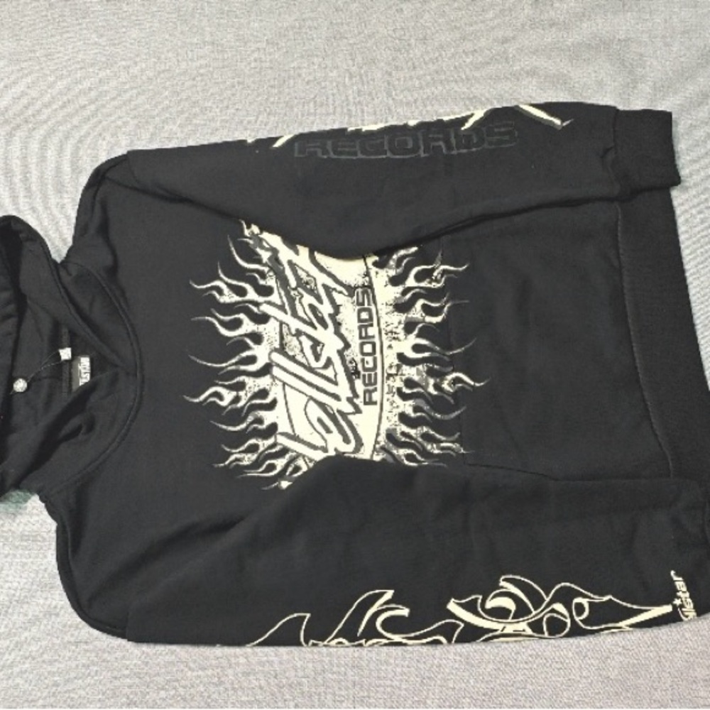 Black Graphic Hoodie with Flame Design
